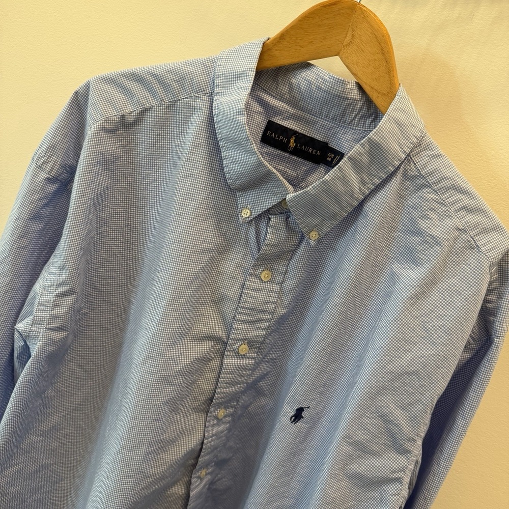 Polo Ralph Lauren Dress Shirt Mens 4XB Big Blue Pony White Gingham Button Down